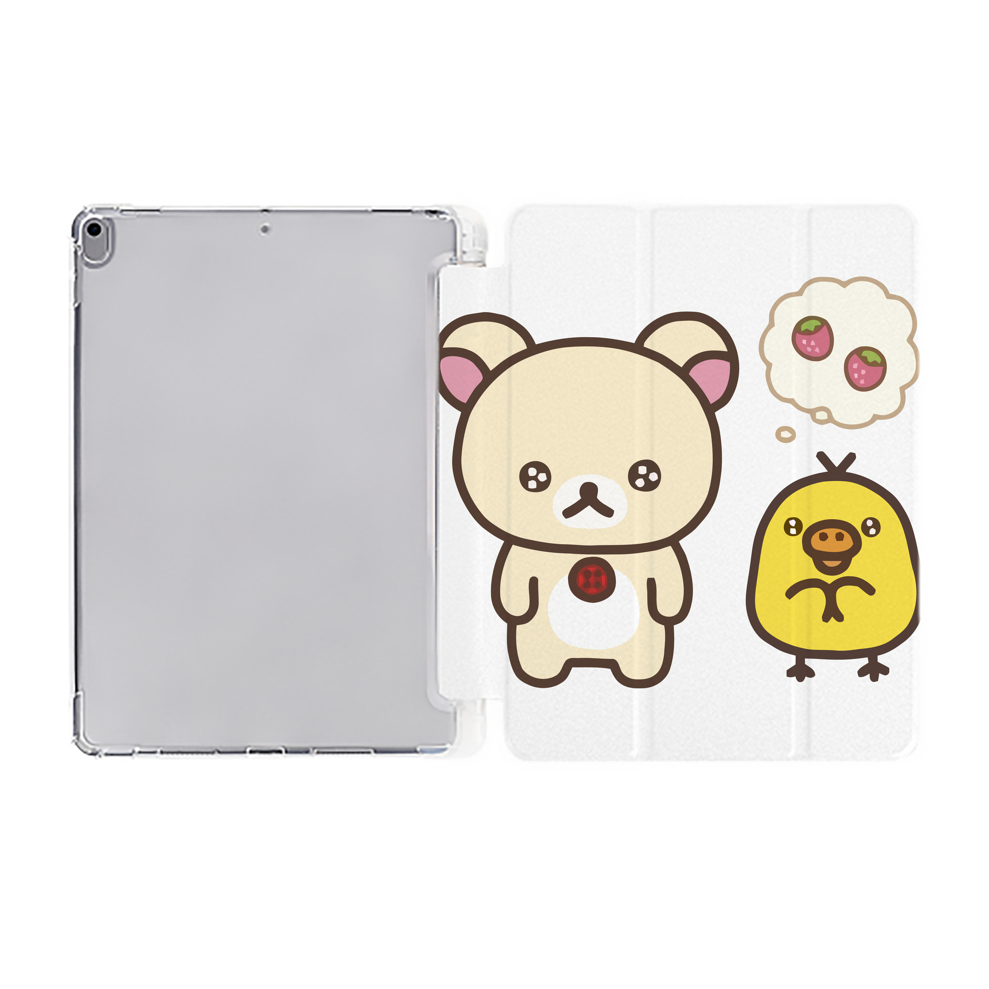 （画像用） リラックマ リラックマ キイロイトリ Rilakkuma Korilakkuma Kiiroitori IPad ケース ペン収納付き 三つ折りスタンド PUレザー×シリコン 対応機種9.5/10.5/10.9インチ